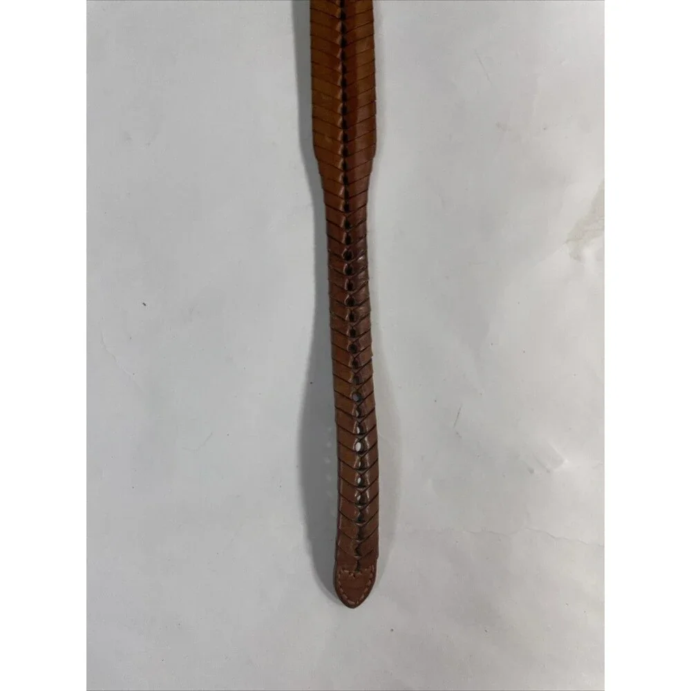 Tan Brown Braided Leather Belt Brass Buckle Women's Size 34 65106